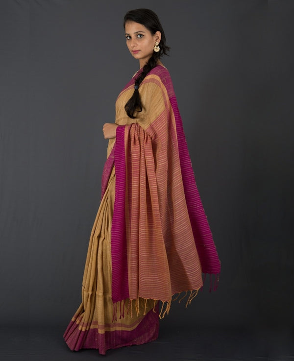 Jute & Purple Striped Ghicha Silk Saree
