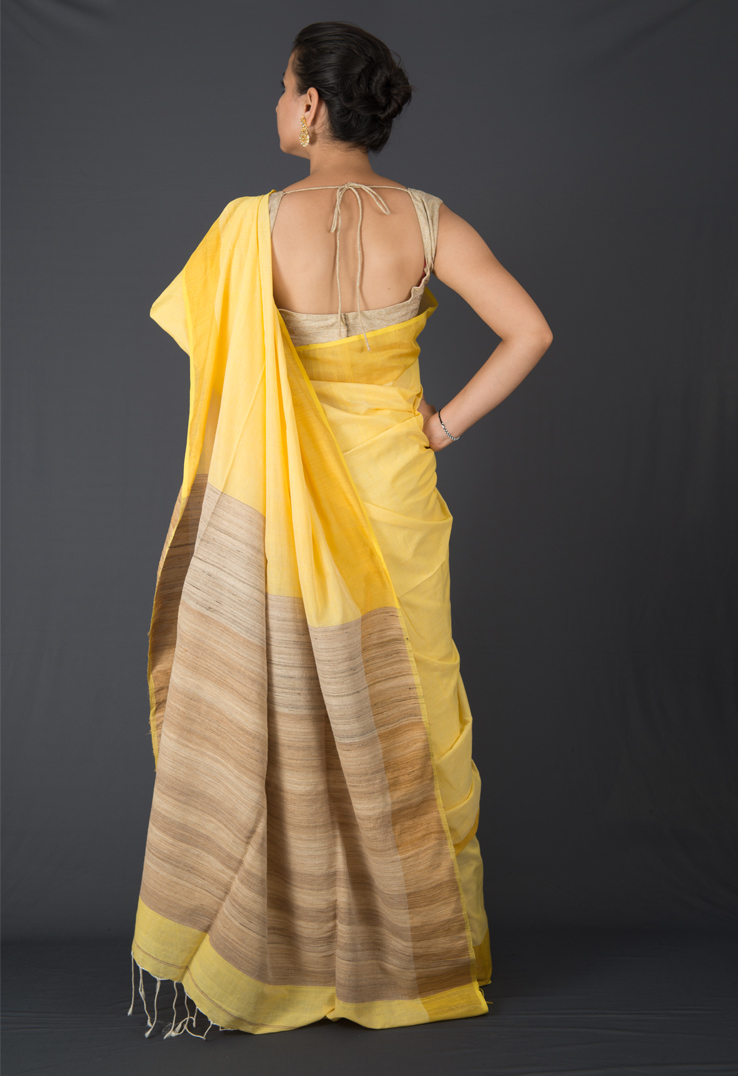 Beige Cotton Silk Saree with Textured Palla